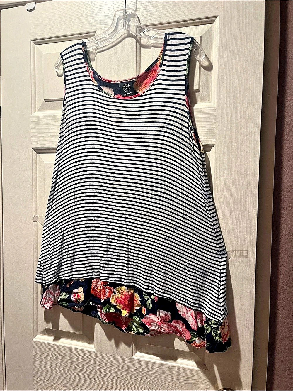 bobeau Striped Floral-Hem Tank Top Size XL Good condition